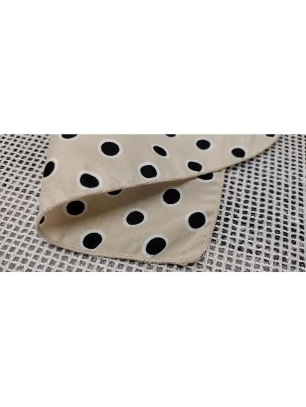 Men's Pocket Hankie Polka Dots Black Tan Beige White Vintage 1980s Hankie 8 x 7